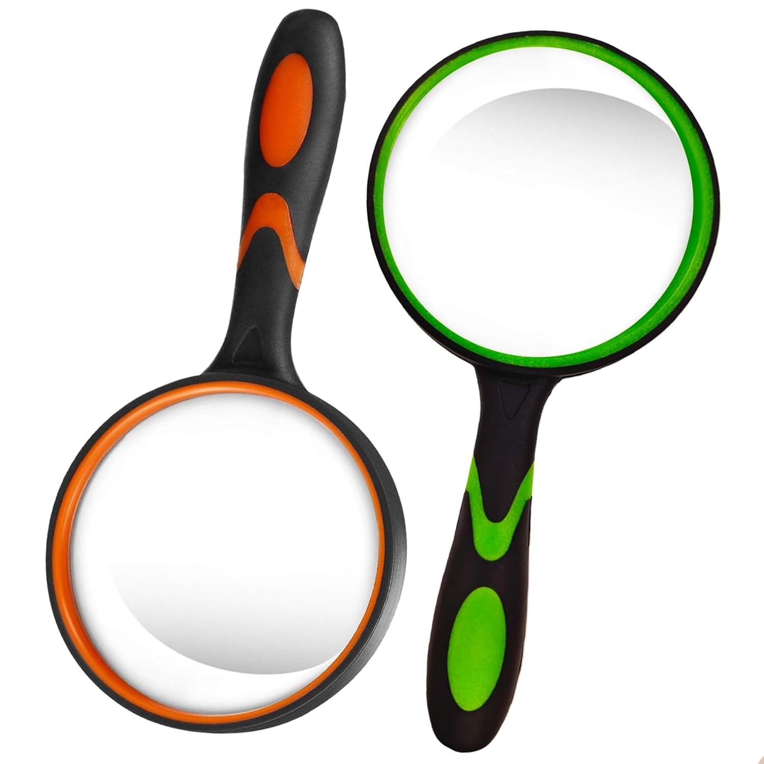TRLREQ 2-Pack Large Magnifying Glasses | 80mm Real Glass Lens 10X Magnification for Seniors & Kids | Shatter-Resistant with Ergonomic Grip – Reading, Hobbies, Classroom & Nature Exploration