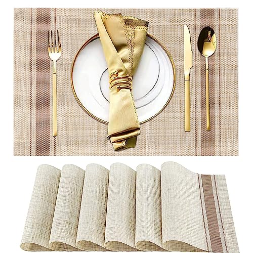 WUBAYI Placemats, Set of 6 Table Mats Heat Resistant Stain Resistant Non-Slip Woven Vinyl Insulation Placemats