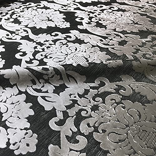 Leonard Contrasting Gray Damask Burnout Velvet Upholstery Fabric Drapery, Upholstery, Decor, Costume Fabric by The Yard (Gray)