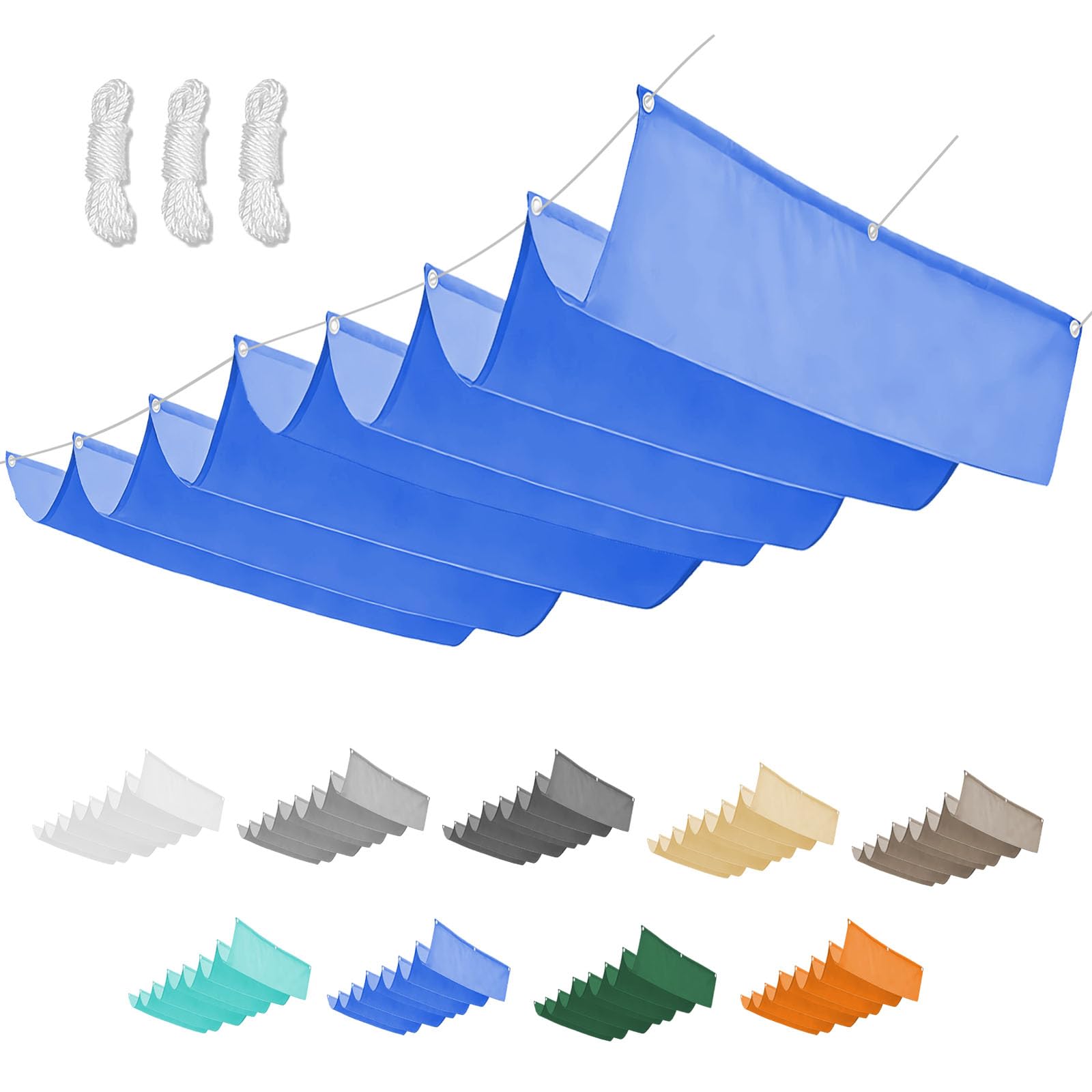 Retractable Wave Shade Cloth, Waterproof Rectangle Sun Shade Sail Garden Sunscreen Awning Canopy with Rope for Outdoor Patios Garden Backyard-Sapphireblue||70x700cm