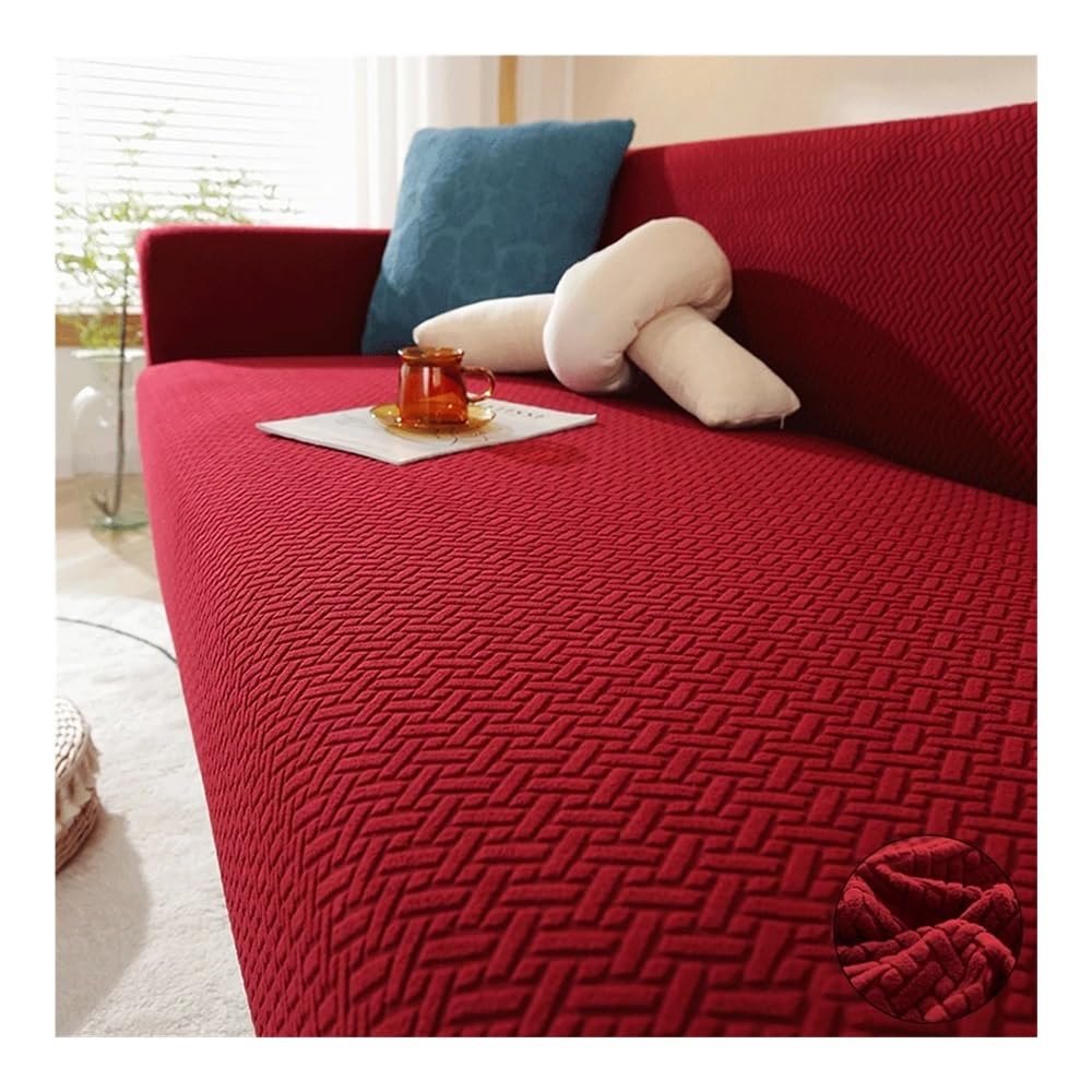 Housse de canapé d'angle en jacquard bordeaux 4 places haut de gamme