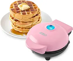 DASH Mini fabricante para waffles individuais, hash browns, chaffles Keto com superfícies antiaderentes fáceis de limpar, 10 cm, rosa