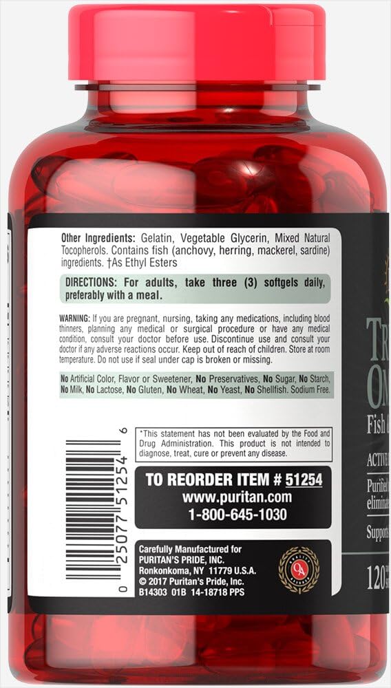 Puritan's Pride Triple Omega 3-6-9 Fish & Flax Oils-120 Softgels : Health & Household
