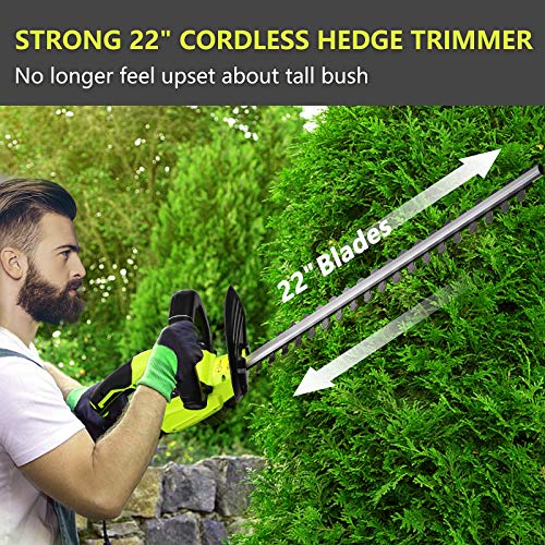 Cordless Hedge Trimmer, 1400RPM Powerful Electric Hedge Trimmer Cordless with 22” Dual-Action Blade, 0.55