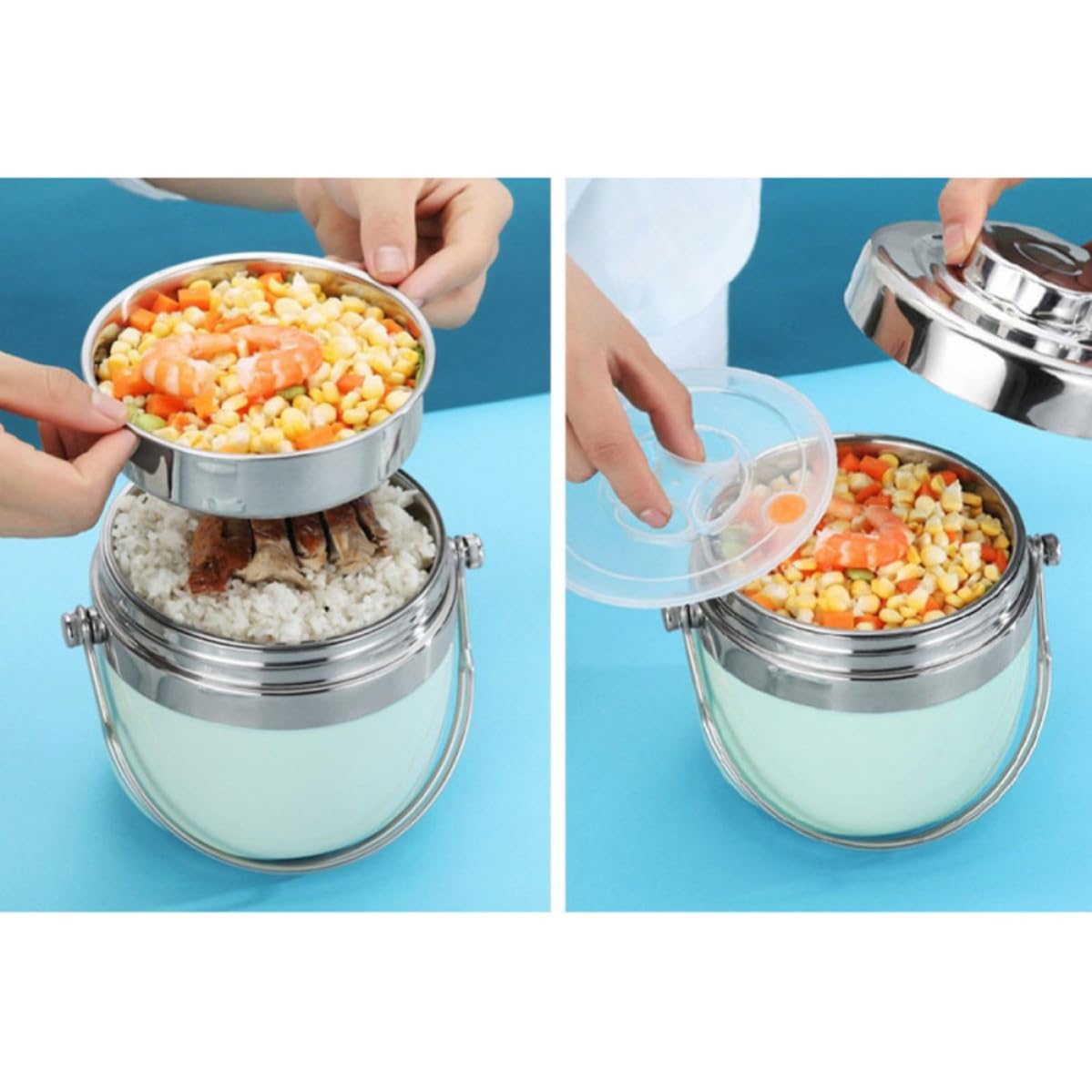 TOYANDONA Portapranzo in Acciaio Inox Doppio Strato 1,5l Verde