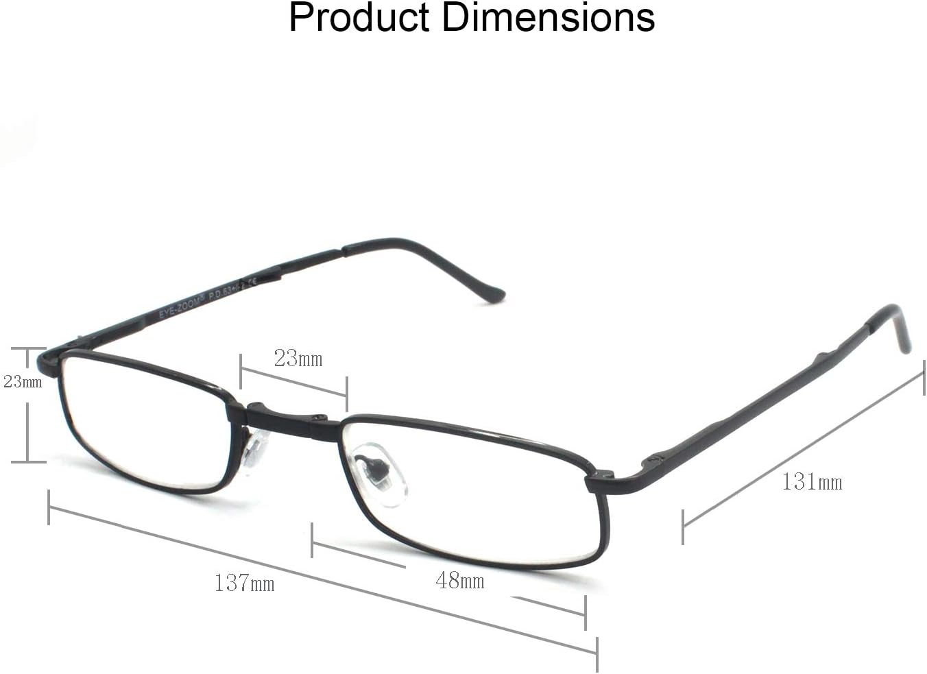 EYE ZOOM 3 Pairs Compact Rectangular Metal Folding Reading with Hard