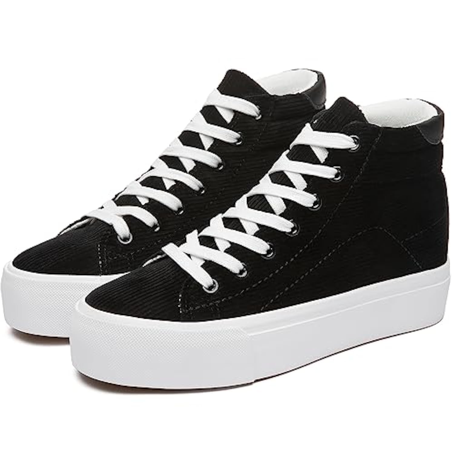 THATXUAOV Womens Corduroy High Top Sneakers,Casual Platform Shoes for Women,Lace up Platform Tennis Shoes(Black.US7)