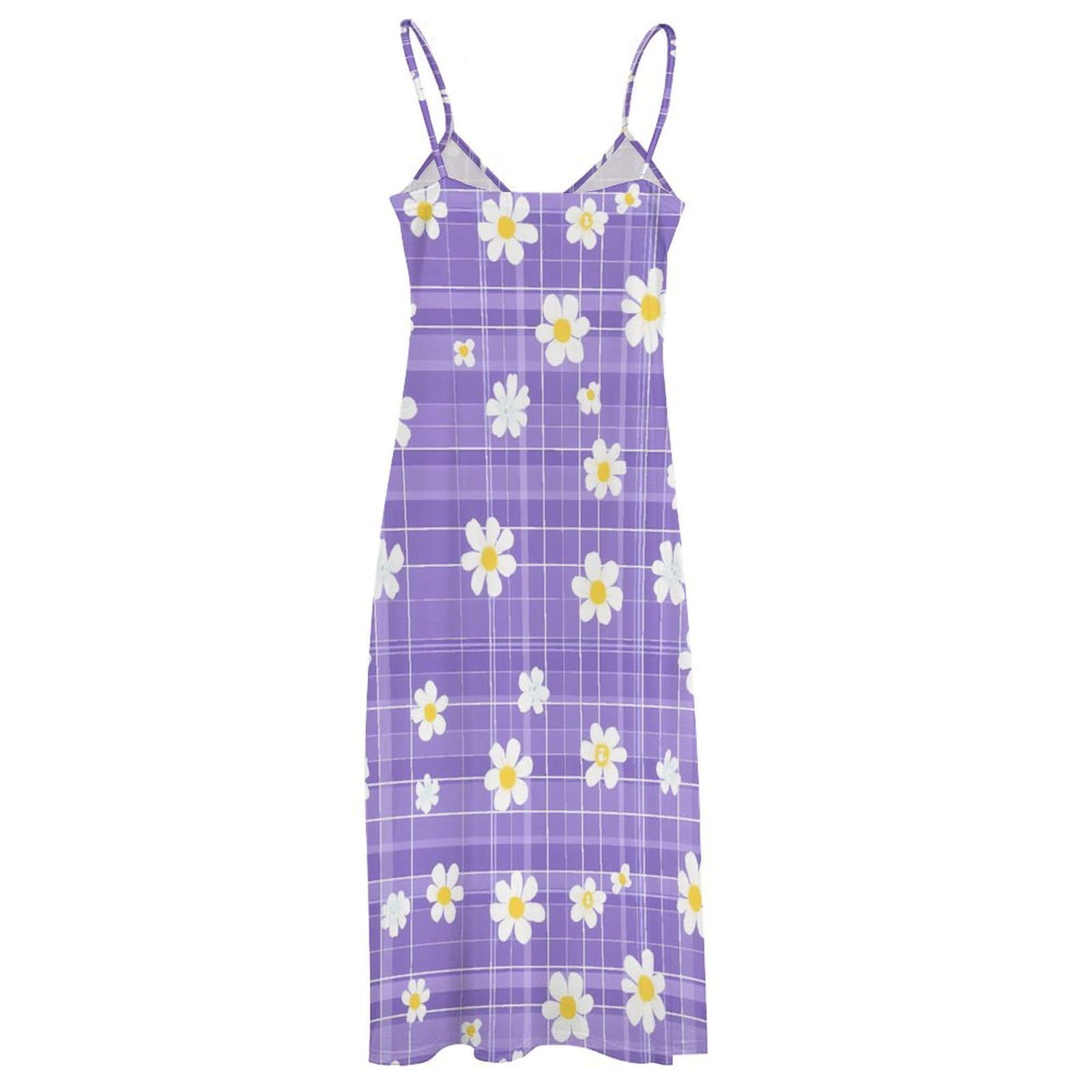 Vestido casual para mujer, con estampado de flores y margaritas, ajustable, largo hasta el tobillo, con volantes, vestido de verano fluido