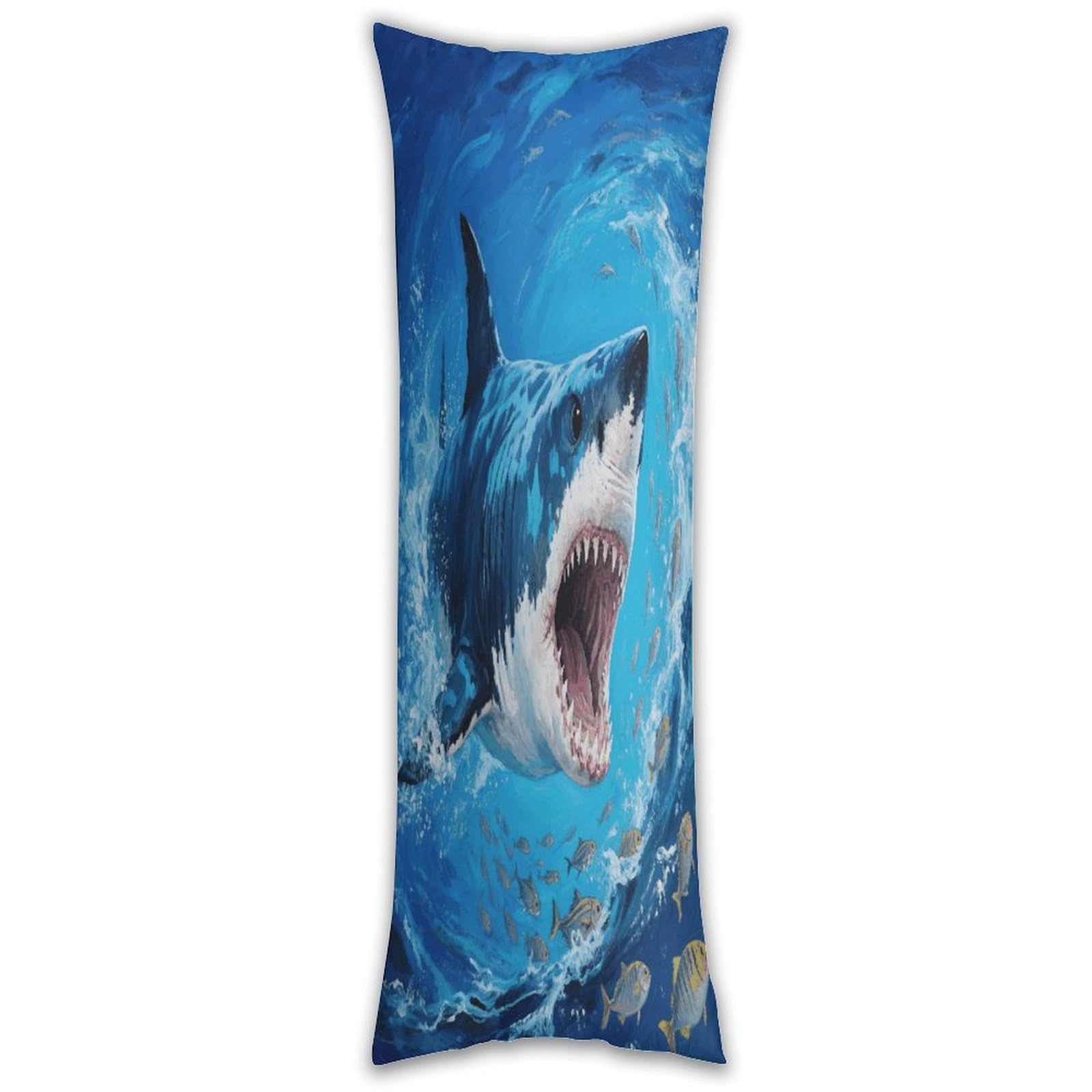 Fiercely Shark Long Pillow Case with Zipper Ultra Soft Microfiber Long Pillow Cover Breathable Body Pillow Protector Soft Wrinkle Pillowcase for Bed Sofa Bedroom 53 X 19 in