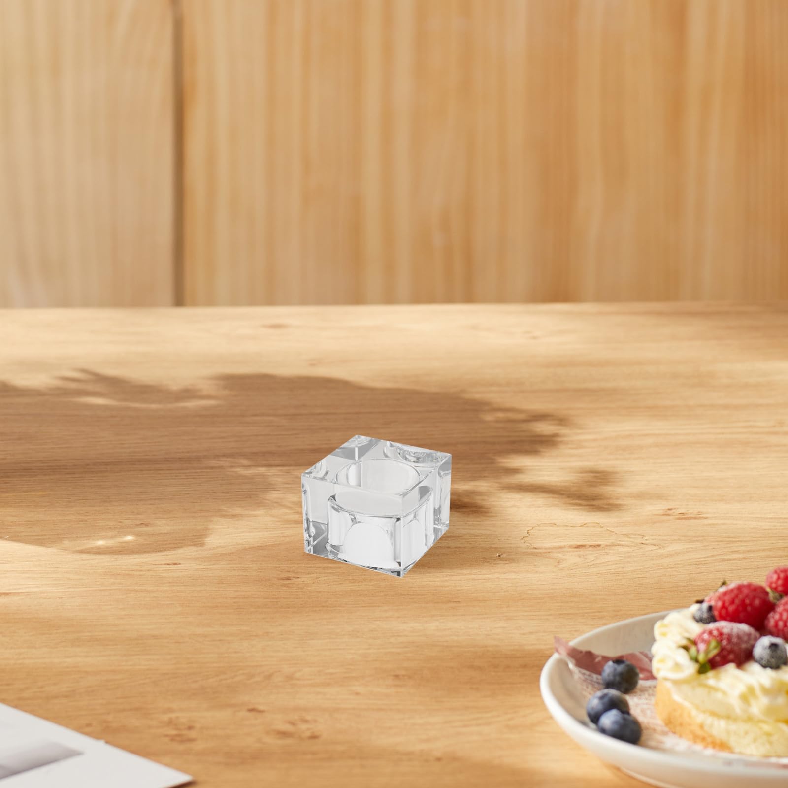 Mipcase 4 Piezas Portavelas Votivas de Cristal Transparente Cuadrados Base Estable para Decoración del Hogar y Cenas Románticas, Diseño Elegante y Mantenimiento Fácil