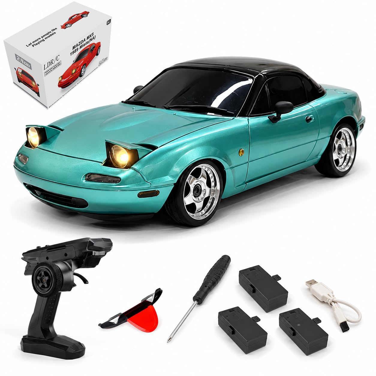 SpedUpX LDRC 1804 RC Drift Car - 1/18 RTR Mini MX-5 RWD 2.4GHz Full Proportional Control Racing Sport Car with Gyro LED Light for Adults Hobbyists(Blue/3 Battery)