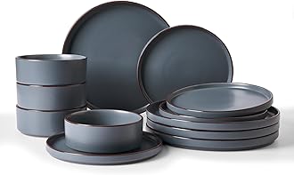 Famiware Nebula Ridge Stoneware Dinnerware Sets, Plates and Bowls Sets for 4, 12 Pieces Dishes Set, Microwave and Dishwasher Safe Kitchen Plates, Scratch Resistant, Charcoal