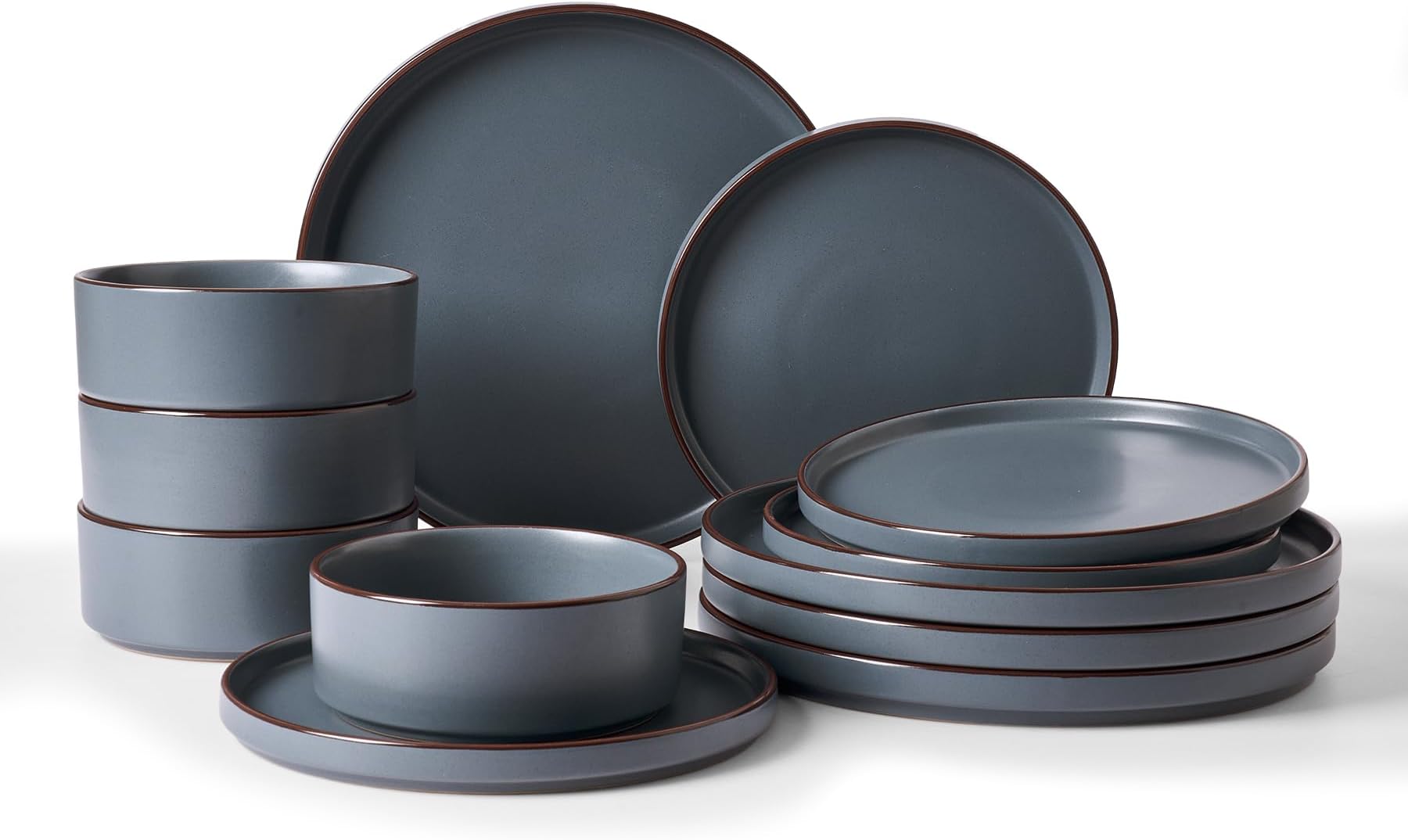 Famiware Nebula Ridge Stoneware Dinnerware Sets, Plates and Bowls Sets for 4, 12 Pieces Dishes Set, Microwave and Dishwasher Safe Kitchen Plates, Scratch Resistant, Charcoal