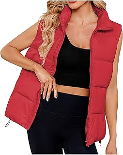 Chaleco acolchado para mujer, cuello alto, sin mangas, con cremallera, color liso, casual, calentadores de cuerpo, chalecos térmicos de invierno, cálido, ligero, acolchado