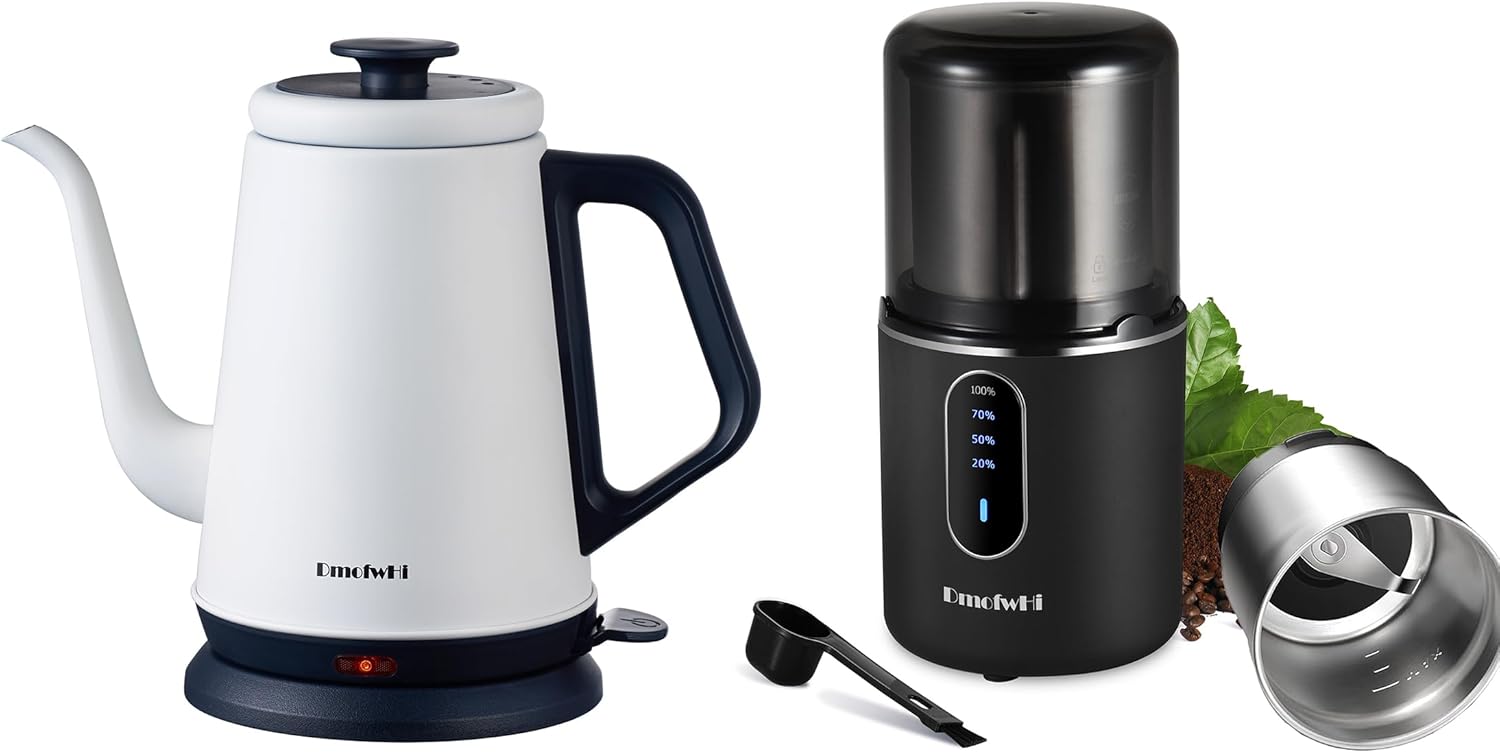 DmofwHi Gooseneck Electric Kettle(1.0L) White With Cordless Coffee Grinder Electric (Black)