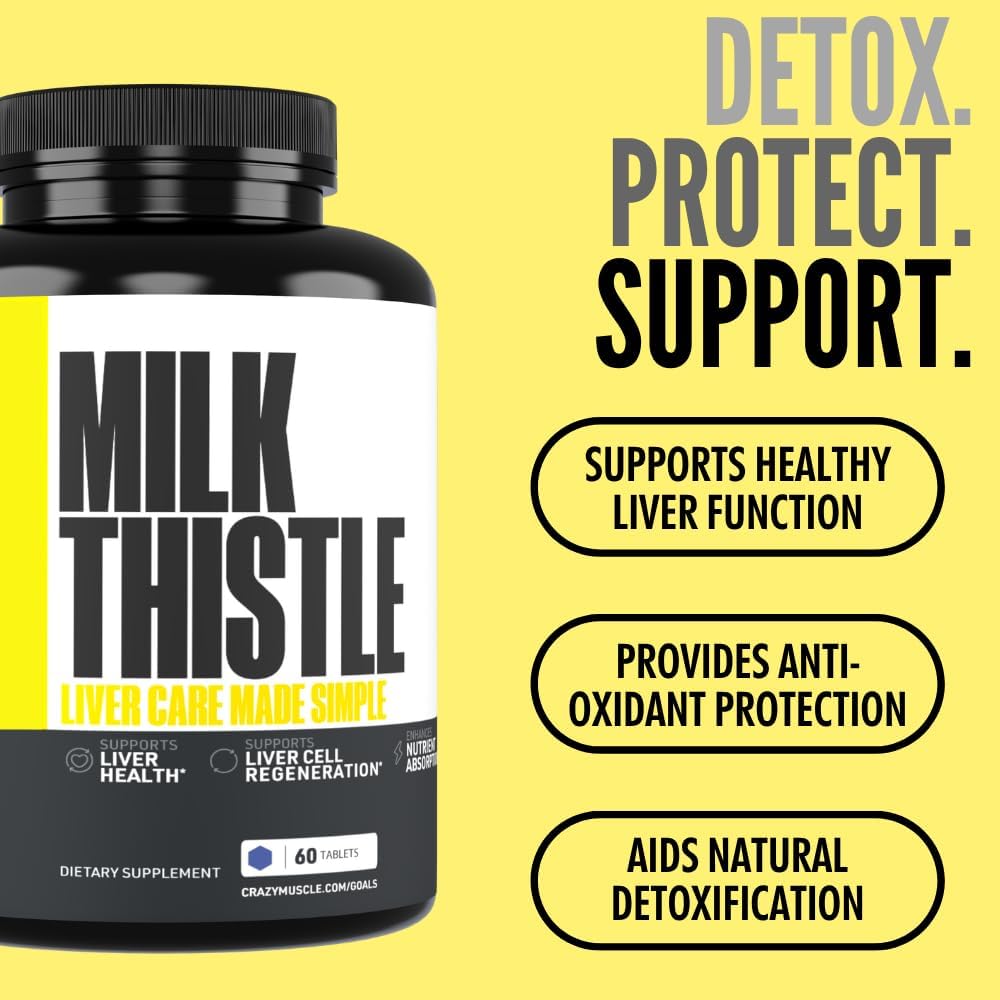 Crazy Muscle Milk Thistle Matrix 60 Servings + Creatine Monohydrate Pills 180 Tablets – Liver Support Detox Formula & 3-Type Creatine for Energy, Strength, Workout Performance Men & Women