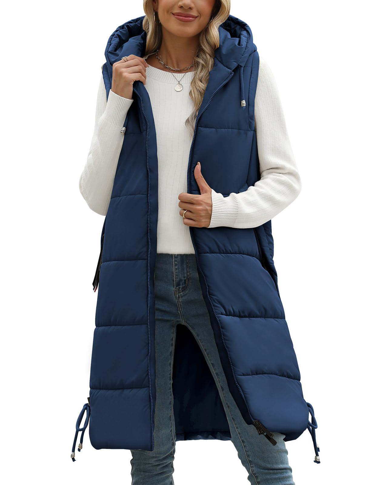 Vancavoo Chaleco Acolchado Mujer Invierno Largo Chaqueta sin Mangas Chaleco de Plumas Chaquetas con Capucha Abrigo de Cálidos on Bolsillos