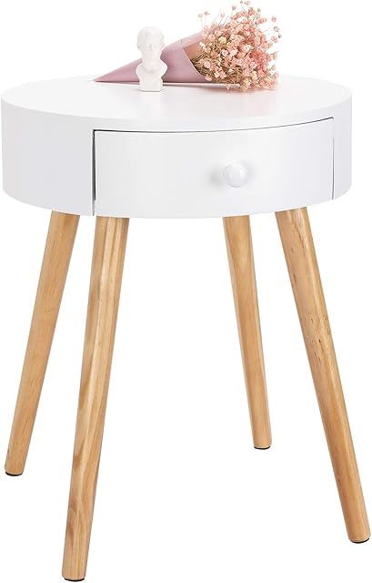 WOLTU Bedside Table with 1 Drawer Side Table Nightstand Bedroom Bedside Unit Cabinet White 38x38x48cm TS51ws-1