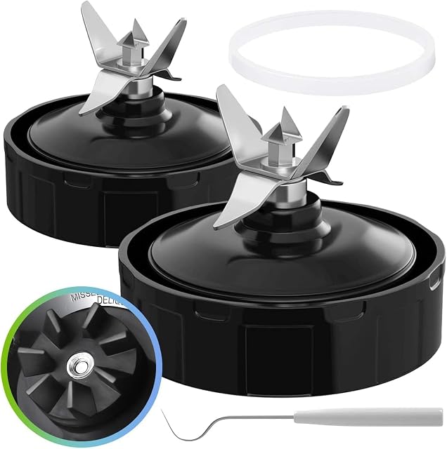 (paquet de 2) Pièces de rechange pour mélangeur 7 Lame d'extraction Fins avec joint en caoutchouc Compatible avec Nurti Ninja Blenders Auto iQ BL480 BL482 BL642 BL682 NN102