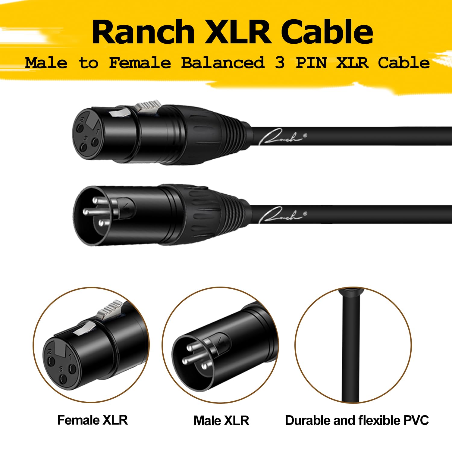 Snapklik.com : Ranch XLR Cable 6ft Male To Female Balanced 3 PIN ...