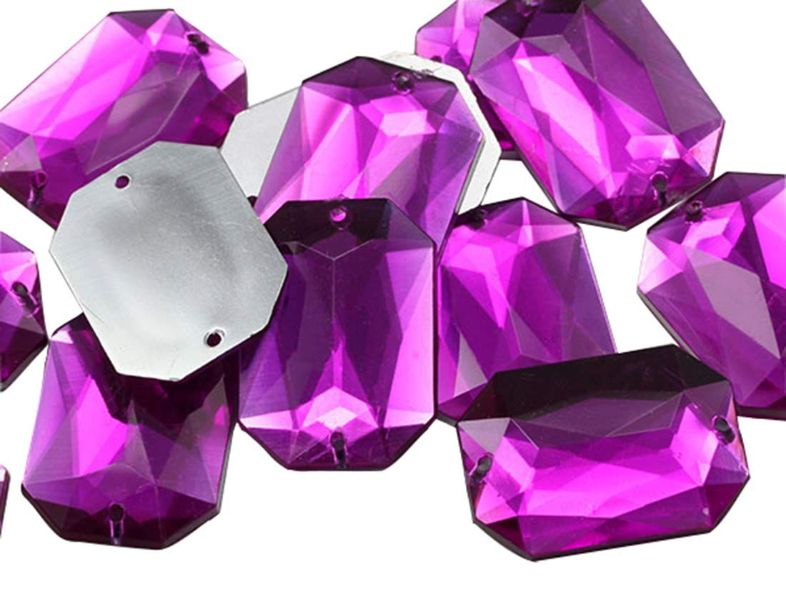 Allstarco 14x10mm Pink Fuchsia CH21 Flat Back Octagon Sew On Beads for Crafts Plastic Acrylic Rhinestones with Holes for Sewing Clothing Embelishments