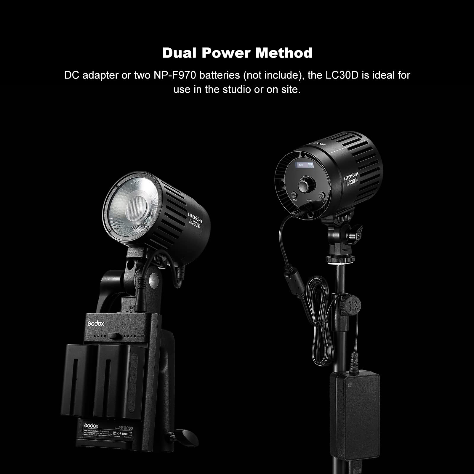 Godox LC30D Litemons Tabletop LED Light with Holder & Power Cable