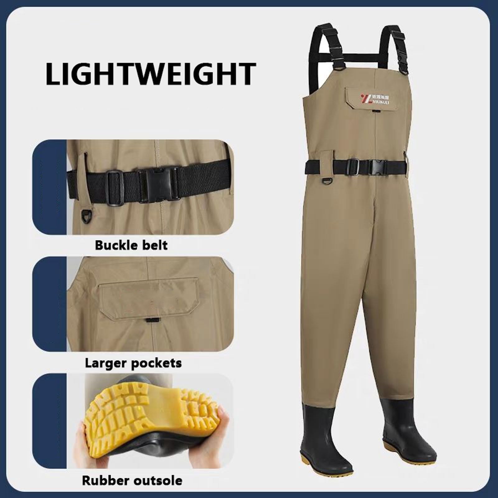 Wathose Herren Anglerhose mit Stiefel Gr 37-46 wasserdichte Atmungsaktive Watthosen Teich Fischer Watstiefel Hose mit Brusttaschen,Verstellbarer Riemen,für Angeln,Bauernhöfe,Bauarbeiten