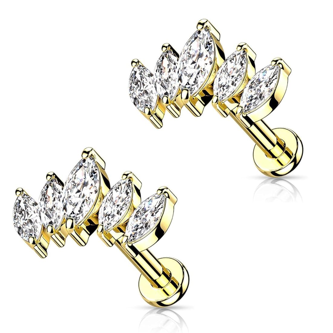 GADGETSDEN 16G IP Gold Color 5 Marquise CZ Fan Labret Helix Ear Conch Piercing Ear Studs (B0CVX56Q53) Amazon Price History, Amazon Price Tracker