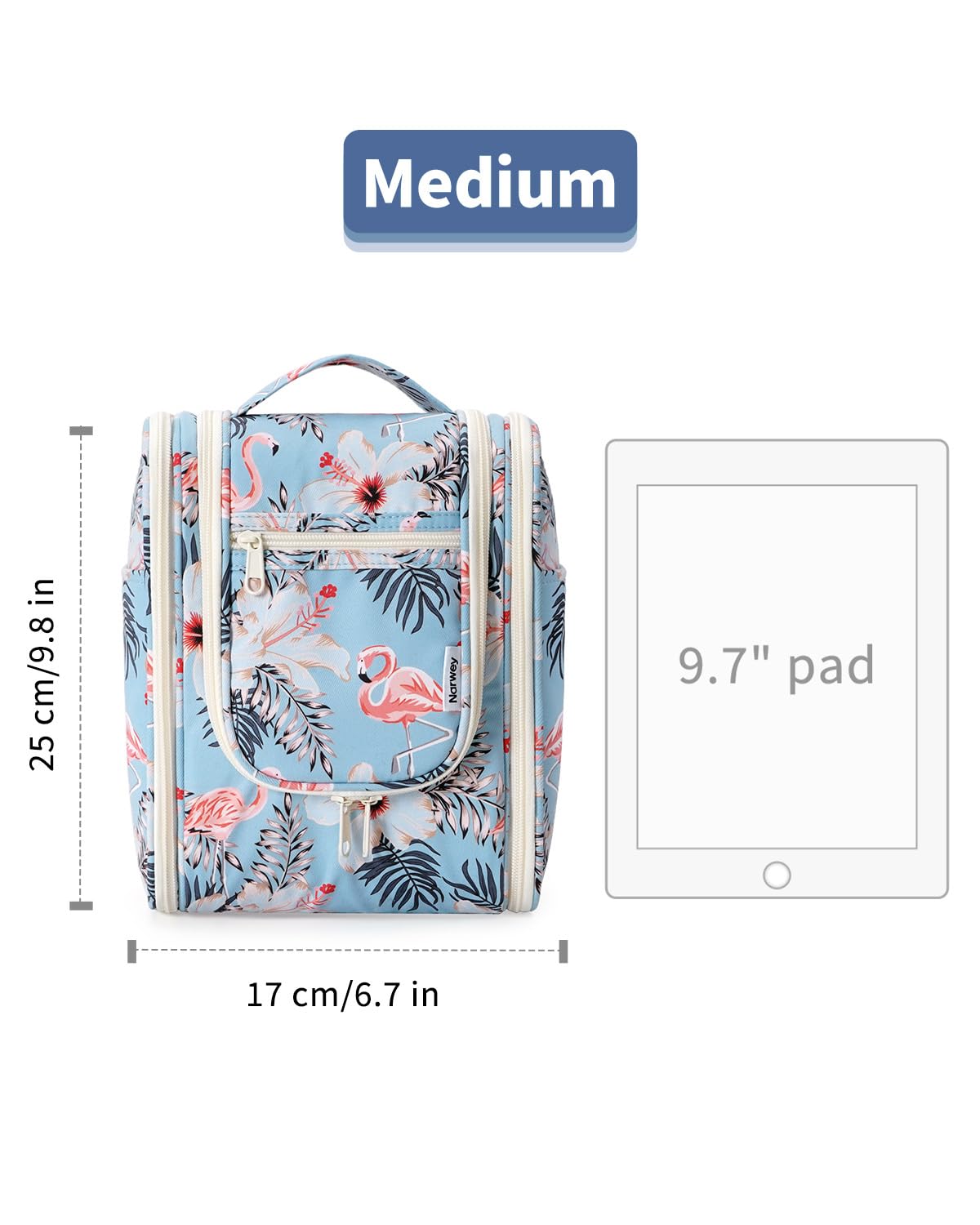 Narwey Travel Hanging Toiletry Wash Bag, Travel Toiletry Bags Toiletries Bag for Women, Washbag Makeup Cosmetic Organiser for Holiday Essentials Accessories ((Aqua Flamingo) Small)