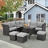 U-MAX 7 Piece Outdoor Patio Furniture Set, PE Rattan Wicker Sofa Set, Outdoor Sectional Furniture Se