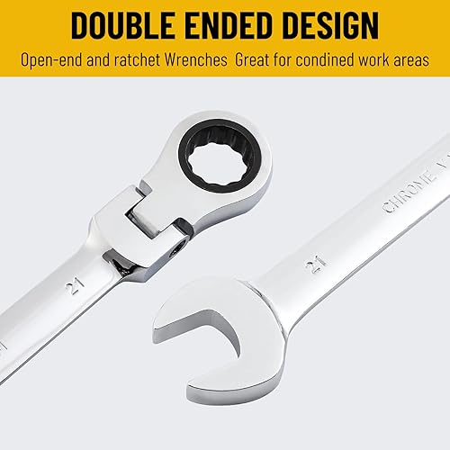 Miniatura 4 de Llave de trinquete de 0.827 in, llave de engranajes de cabeza flexible métrica de 12 puntos, llave de extremo de caja de trinquete, 72 dientes,