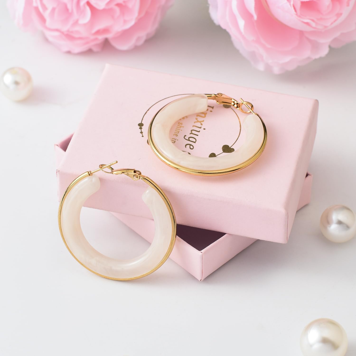 Jinxiuge Acrylic Hoop Earrings for Women Tortoise Resin Earrings Fashion Colorful Bohemia Dangle Earring Studs - Image 5