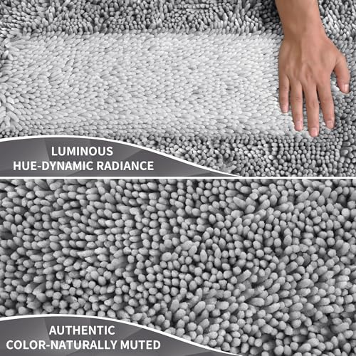 Image of Yimobra Chenille Bathroom Rugs Non Slip, Extra Thick Soft Absorbent Bath Rug 31.5x20 Inch, Machine Washable Quick Dry Bath Mat for Bathroom Floor, Tub and Shower, Home Decor Accessories, Light Grey