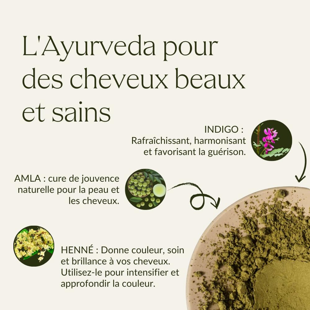 khadi BRUN FONCÉ Coloration végétale - Coloration pour cheveux pour un brun foncé profond et brillant à brun noir intense - 100% végétale et naturelle - 100 g