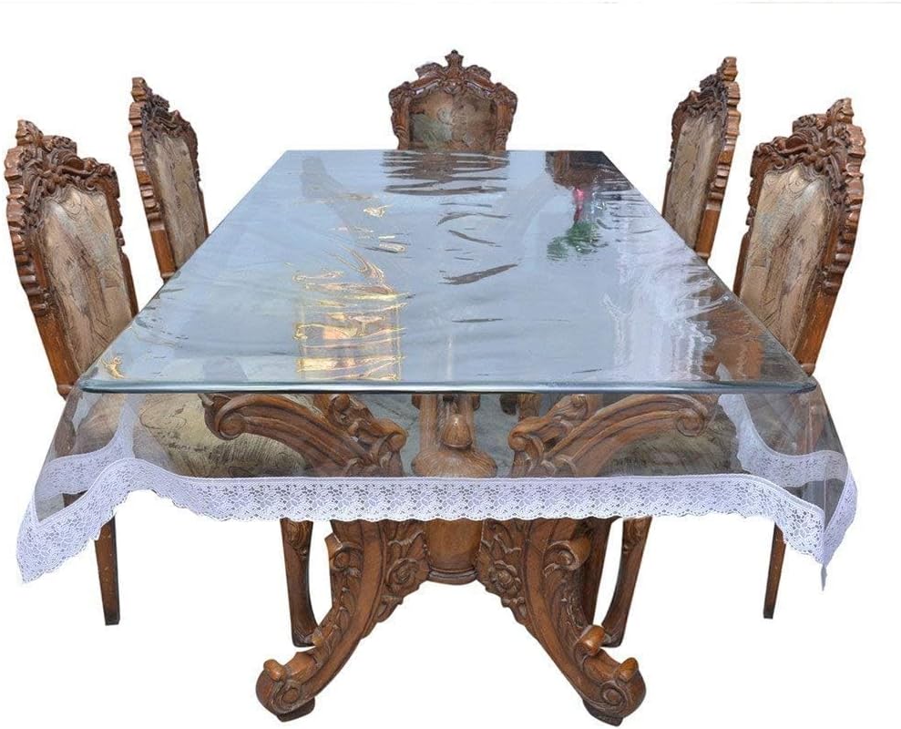 M'Sung Clear Plastic Tablecloth – Waterproof, Spill-Resistant, Durable, Easy to Clean – Ideal for Dining, Parties, and Everyday Use (White Lace, 70" x 108")