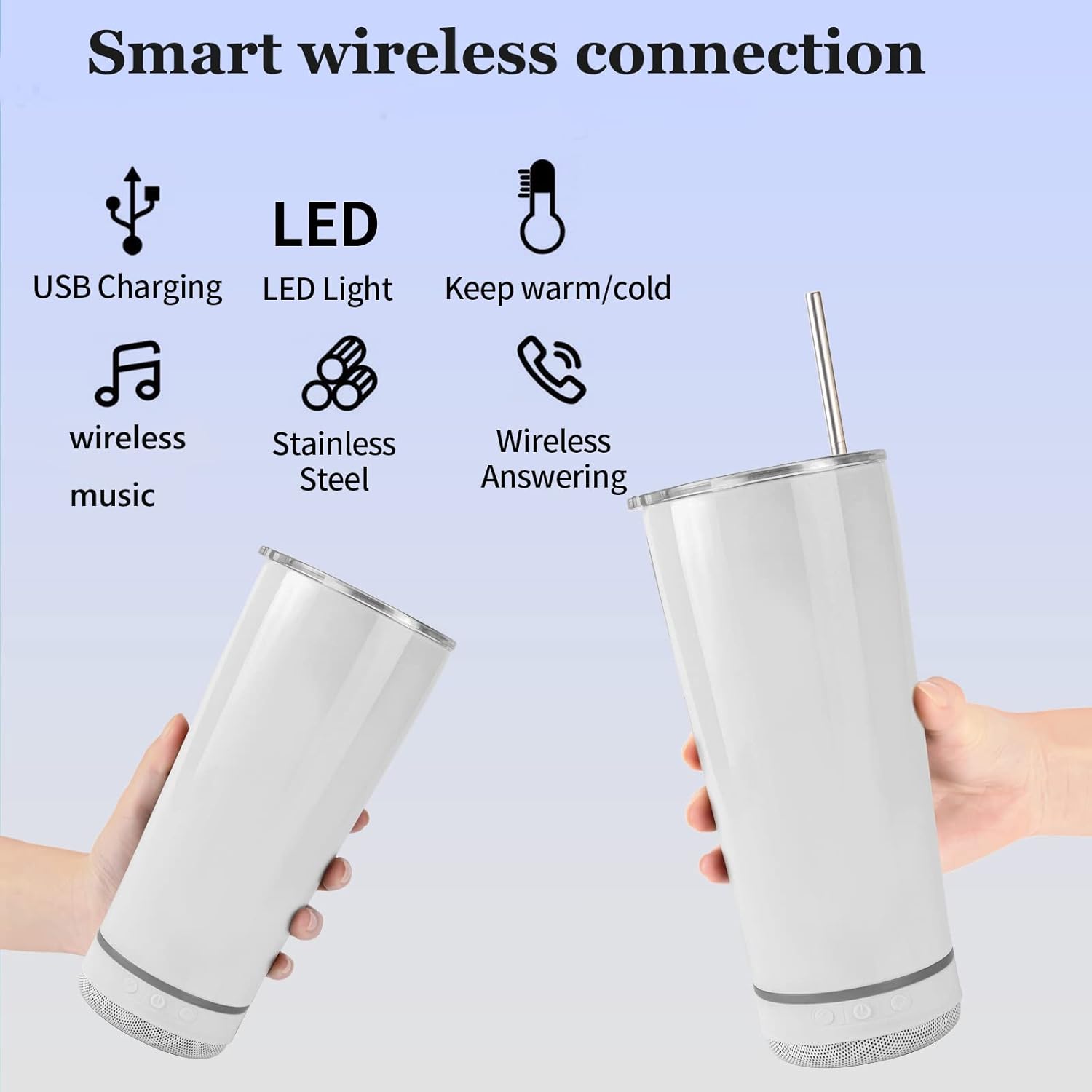 INSTOME MusicTumbler Cup with Speaker - 18oz Stainless Steel Double-Wall Vacuum Insulated Speaker Tumbler for Gym, Office, Travel & Outdoor - Image 3