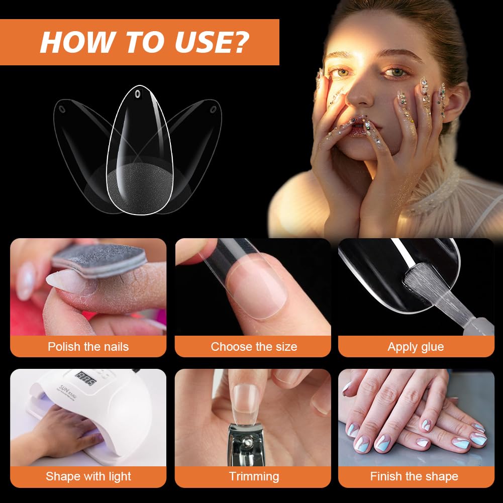 BUTBU Nail Tips, 600PCS Soft Gel Full Cover Nail-Tip, Press on Fase Artificial Nails Tips, Clear Acrylic Nails Tips, 12 Sizes NAIL Extensions Kit for DIY Manicure Nail Art Salon (Short Almond 02) - Image 4