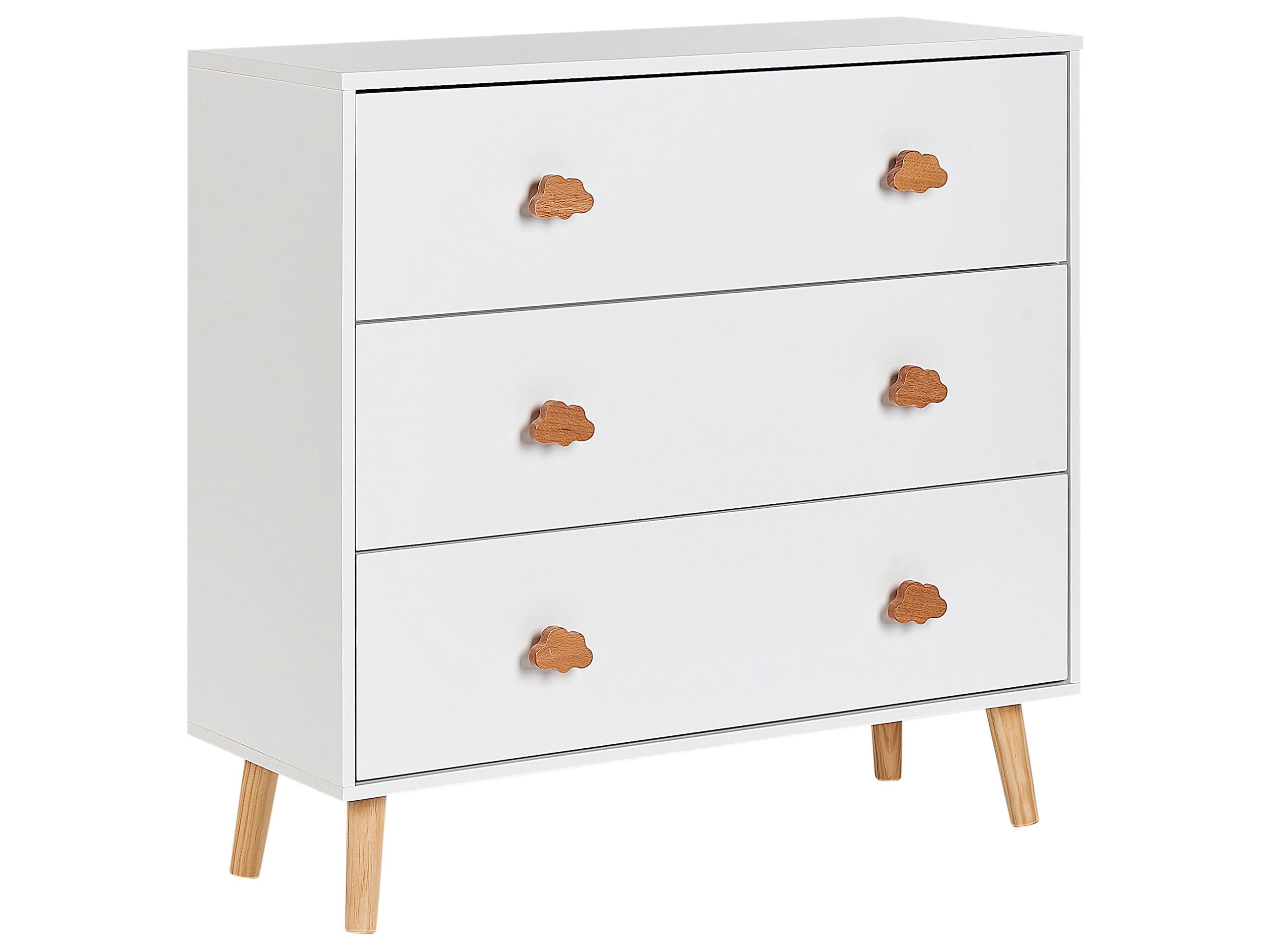 Beliani Commode à 3 Tiroirs Poignées Forme de Nuage Rangement Chambre d'enfant MDF Pieds en Bois de Pin Blanc Cloudy