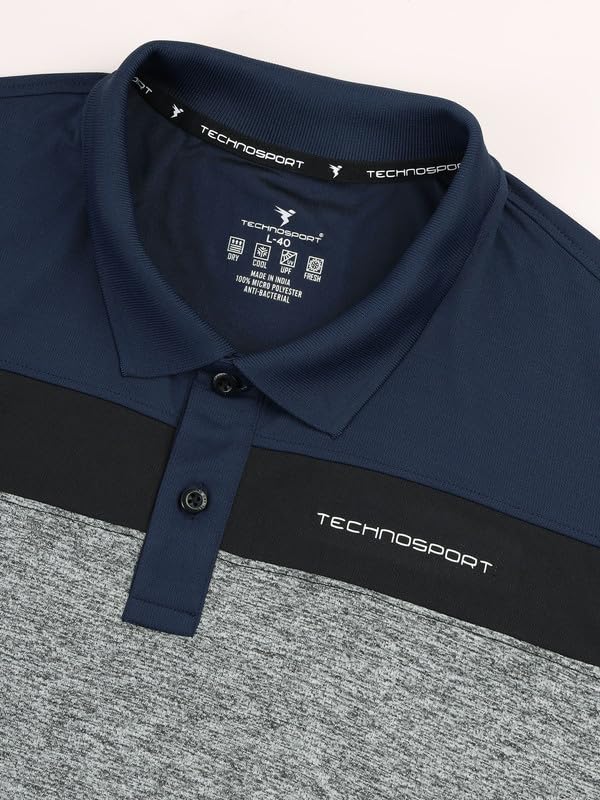 Image of TECHNOSPORT Men's Polo Neck Colorblock Half Sleeve T-Shirt - (MTP741 PRNT)