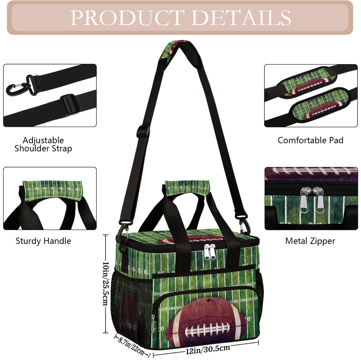 Mexpekil Borsa termica riutilizzabile a prova di perdite, per sport, football americano, picnic, campo da calcio e palla, borsa termica per donne, uomini, lavoro, campeggio, spiaggia, ufficio, 24