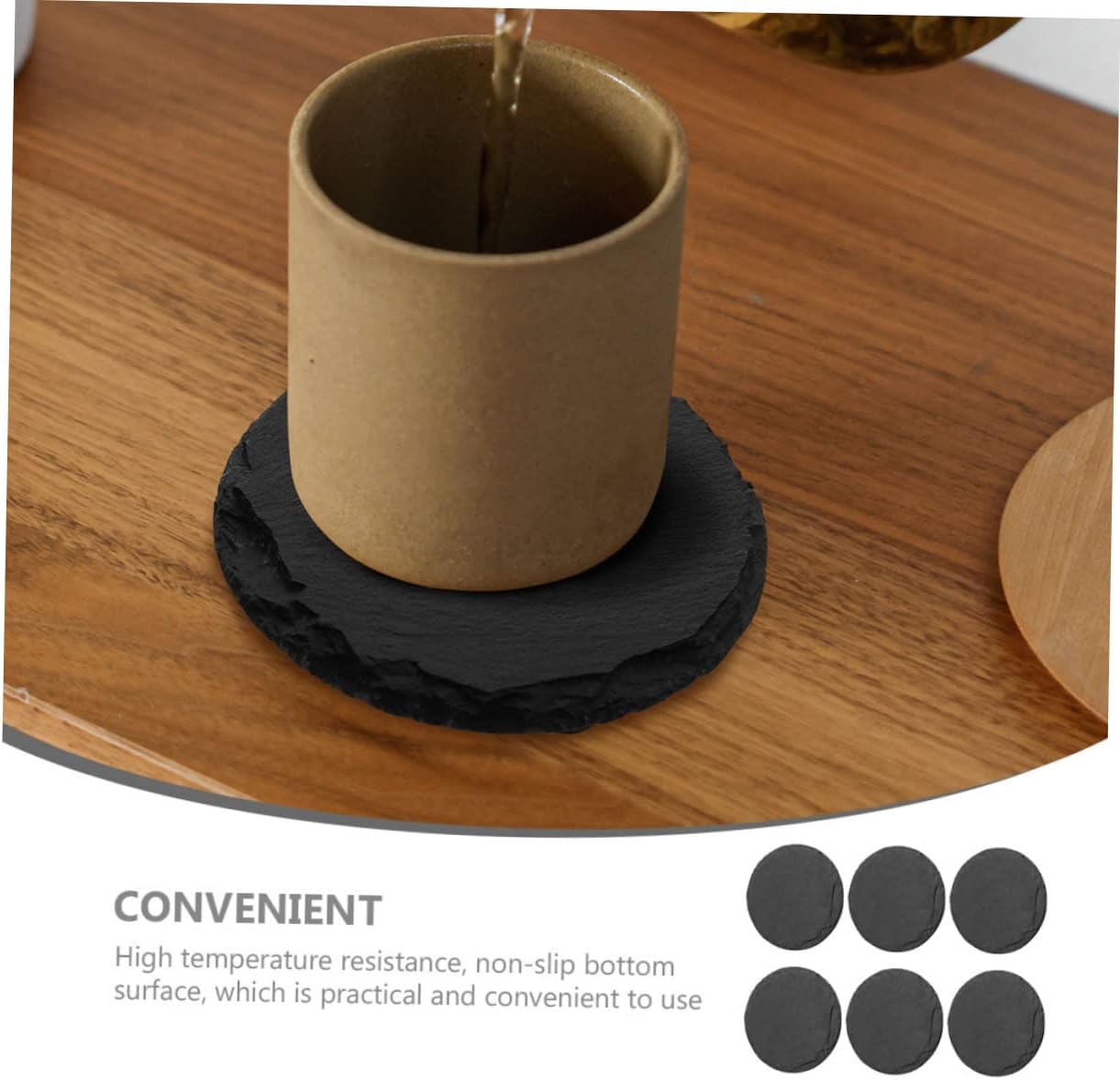6pcs Natural Stone Coasters Round Anti-Slip Drink Cup Coasters with High Temperature Resistance for Home Shop Table Protection and Decoration