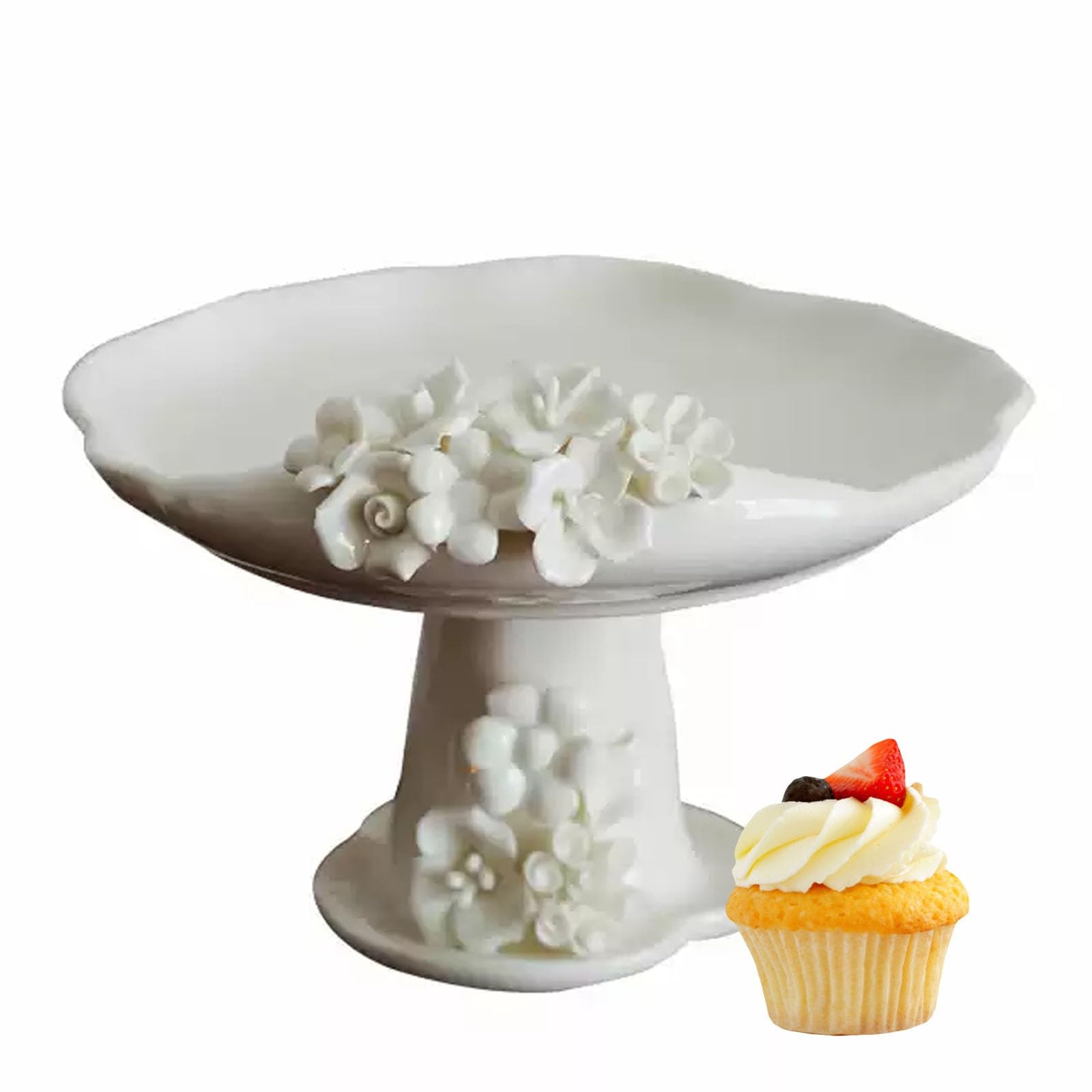 Ceramic cake plate, ceramic cake stand with high base, elegant cake stand, round serving stand for desserts, snacks and fruit