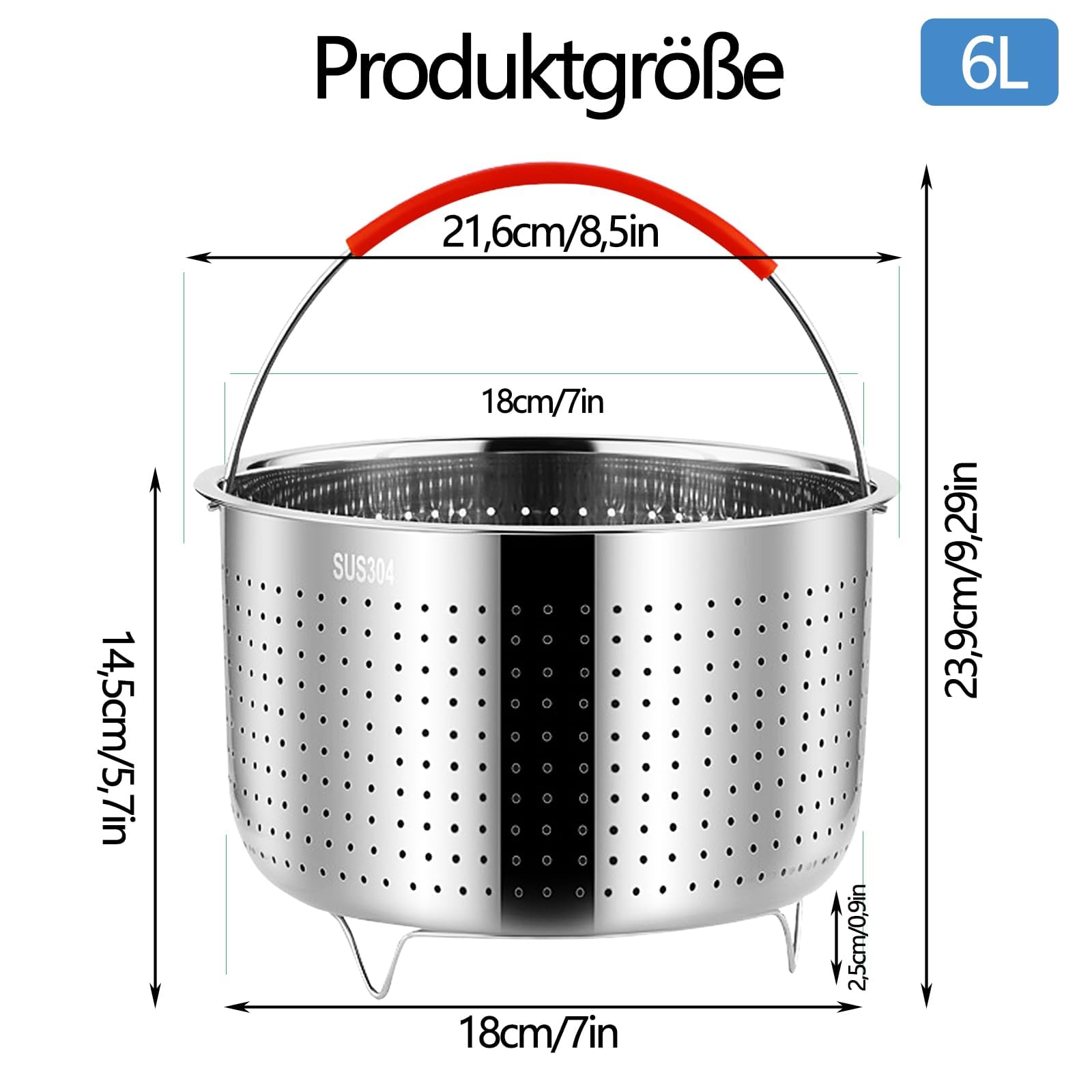 Panier Vapeur Acier Inoxydable 304, 21,6 Cm, Doublure Acier Poignée Silicone, 6 L, Légumes Fruits œufs | Leroy Merlin