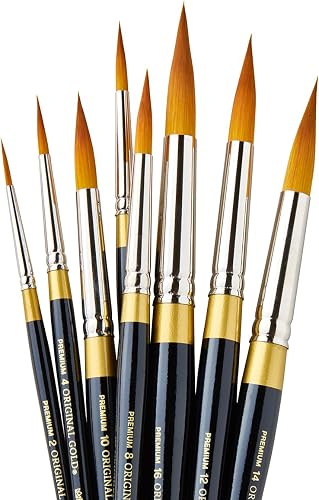 KINGART Premium Original Gold Series Handcrafted Golden Taklon Multimedia Artist Brushes, Gift Box, Set of 10, Black Gloss Handle, for Oil, Acrylic, Watercolor, and Gouache Paints