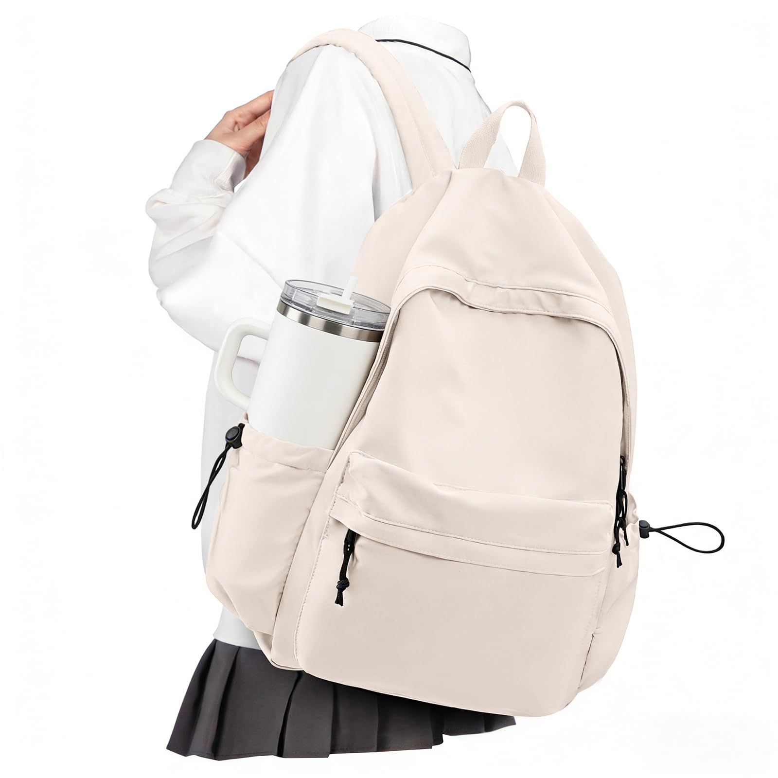 VECAVE School Backpack Beige Waterproof Bookbag Casual Lightweight Travel Rucksack Daypack Backpacks for Men Women College High School Bags backpack