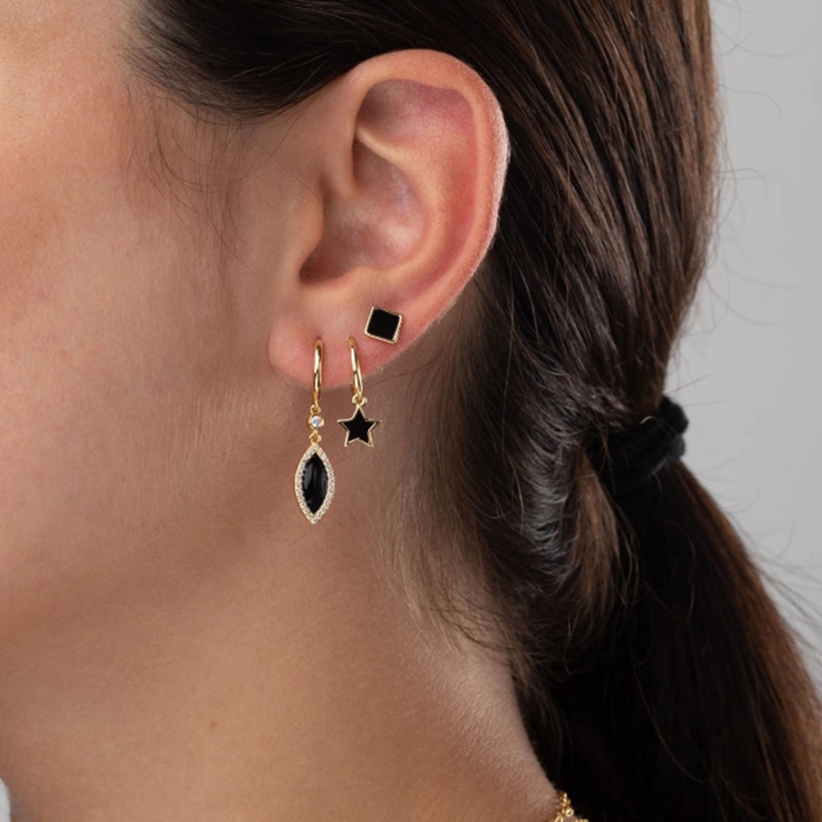 YCTTKDD 925 Silber Ohrringe Vintage, Creolen für Frauen, baumelnder Stern, tropfendes Öl, hypoallergener Knorpel-Piercing-Schmuck