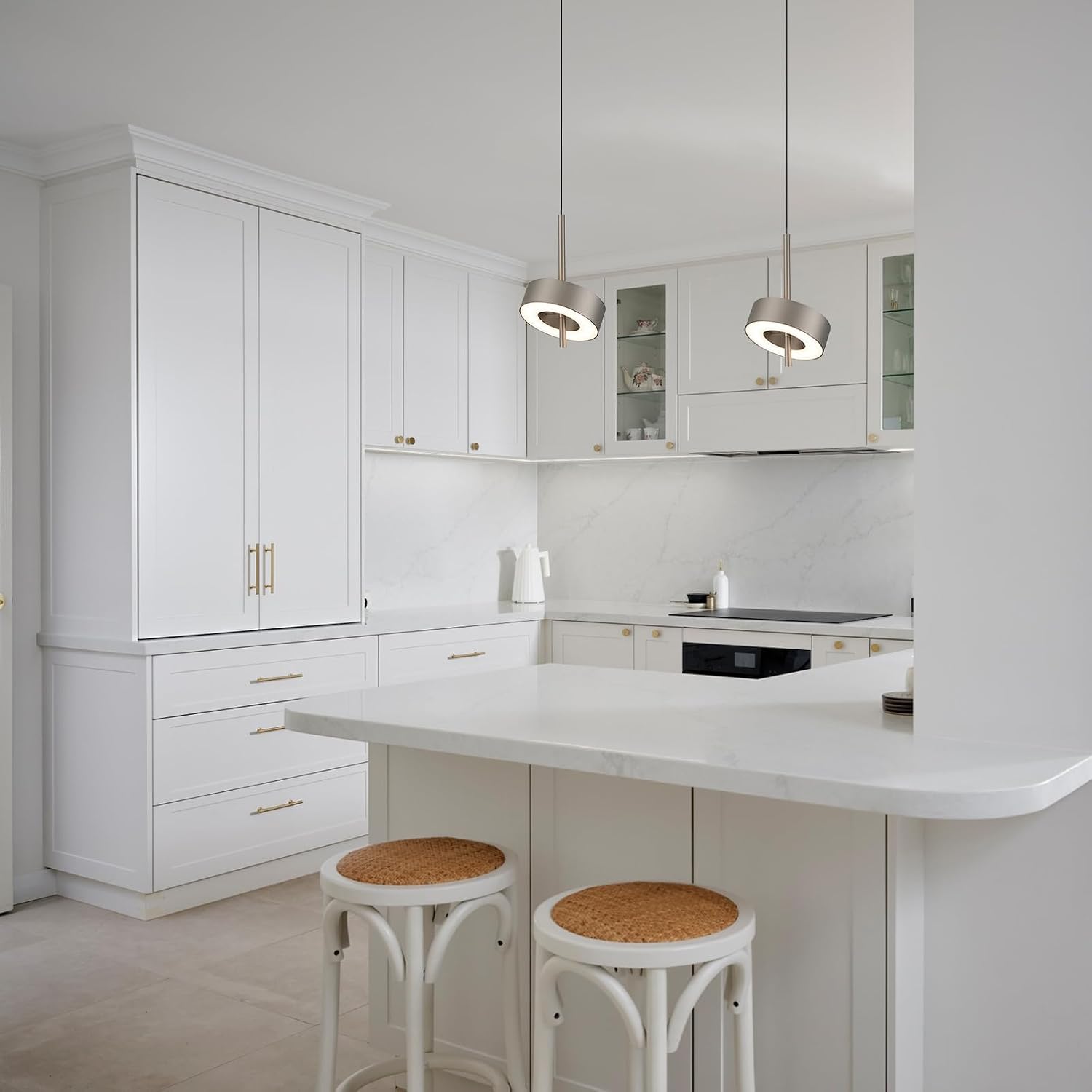 BISAMIYA Modern Dimmable LED Pendant Light, Adjustable Mini Hanging Industrial Lighting, Brushed Nickel, for Kitchen Island, Dining Table, Bar, 12W 3000K Warm White