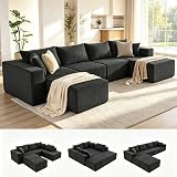 Weture 135.4' Cloud Couch Sectional, Modular Sectional Sofa with Deep Seat, Plush Corduroy U Shaped Boneless Couch, Convertible Sectional Couches for Living Room, 6Seat, Black