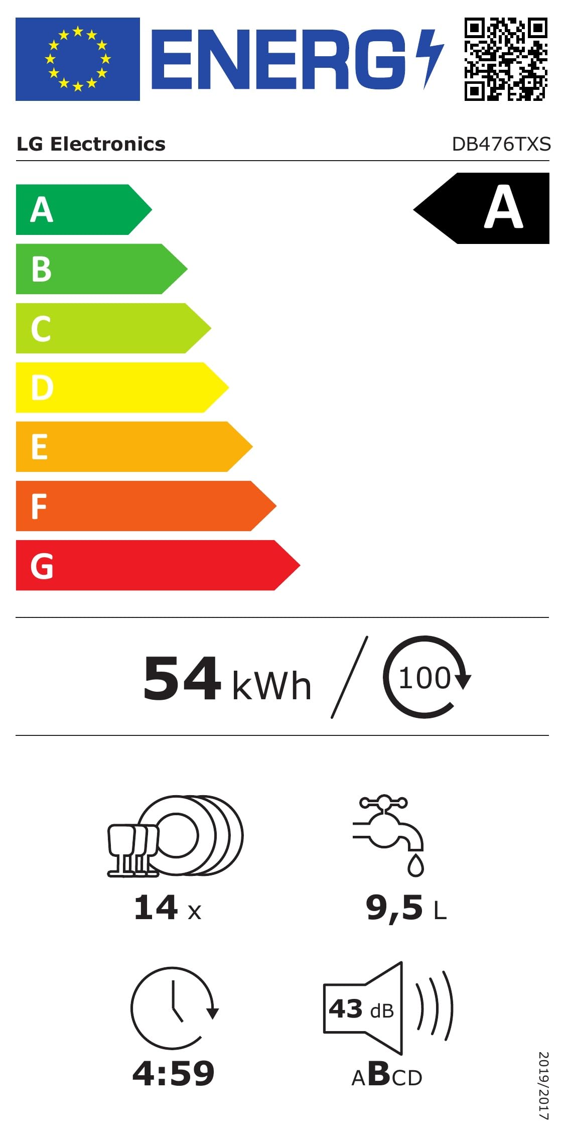 LG DB476TXS Geschirrspüler 43 dB Energieklasse A Dampf ThinQ Silber