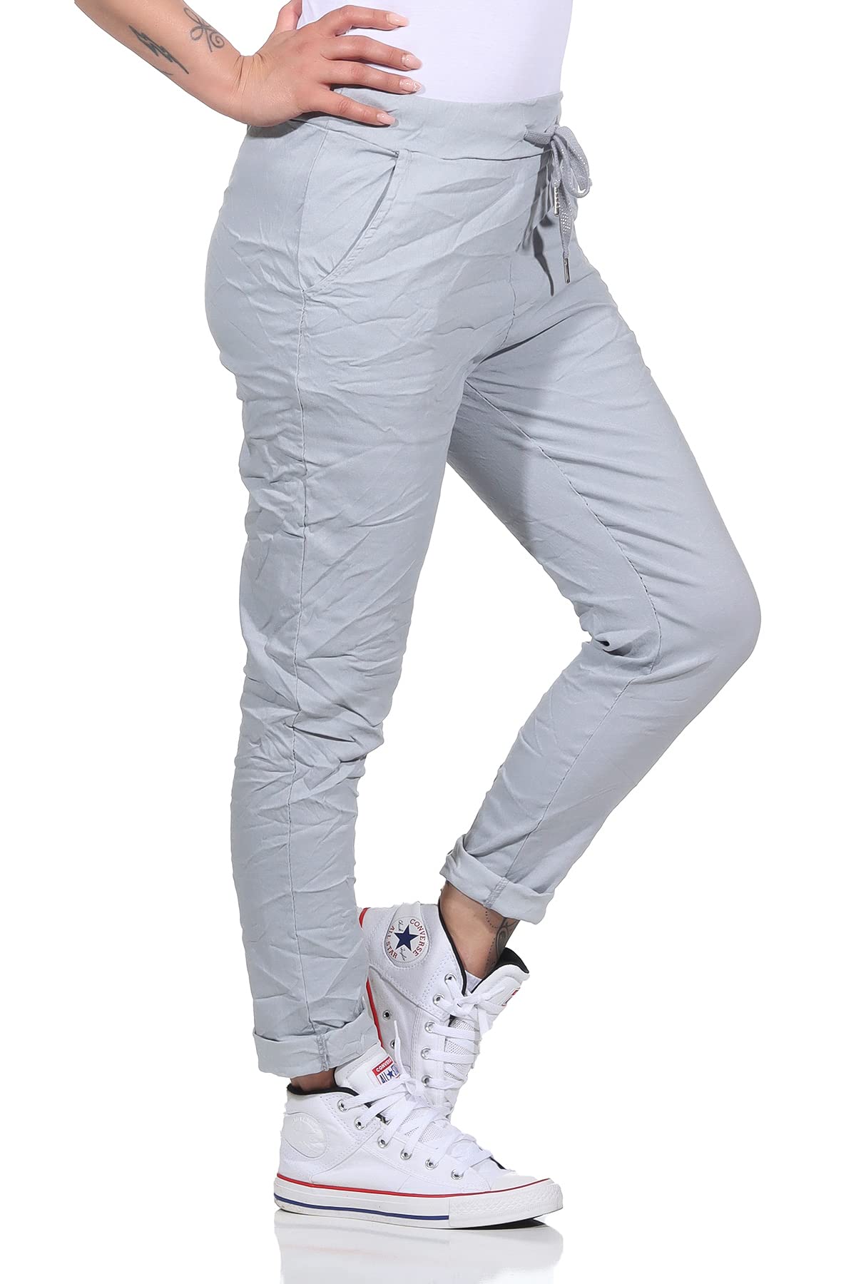 Pantaloni da jogging da donna in stile vintage, per tempo libero, sport e fitness 8115, grigio chiaro, 46/50 IT